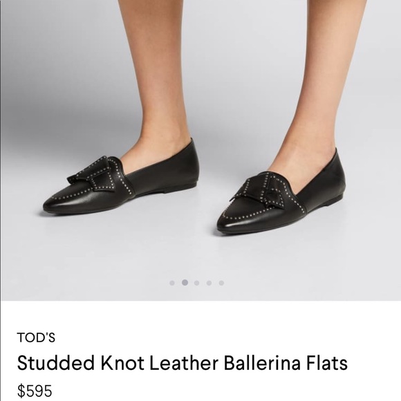 TOD’S Studded Knot Ballerina Leather Flats - Picture 2 of 7